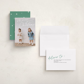 This is a cloud holiday photo cards with standard by Annie Clark called off script printing on recycled smooth signature in grand