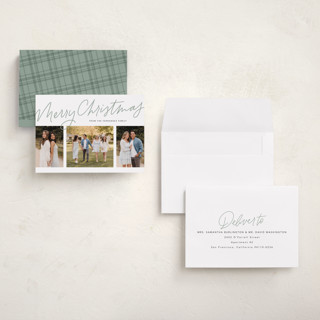 This is a sage holiday photo cards with standard by Lea Delaveris called we three printing on recycled smooth signature in grand