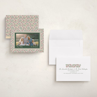 This is a forest holiday photo cards with standard by Creo Study called floral block print printing on recycled smooth signature in grand