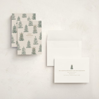 This is a champagne holiday photo cards with standard by Angela Garrick called festive forest printing on signature in grand