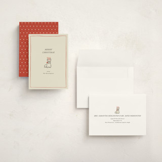 This is a poinsettia holiday photo cards with standard by Becky Nimoy called scottie dog printing on signature in grand