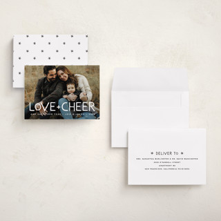 This is a snowflake holiday photo cards with standard by Snow and Ivy called love & cheer printing on recycled smooth signature in grand
