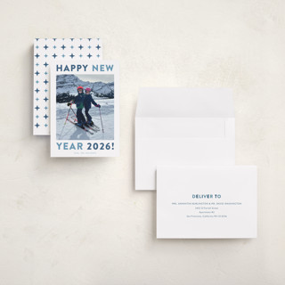 This is a aqua holiday photo cards with standard by Carolyn MacLaren called happy colors printing on recycled smooth signature in grand