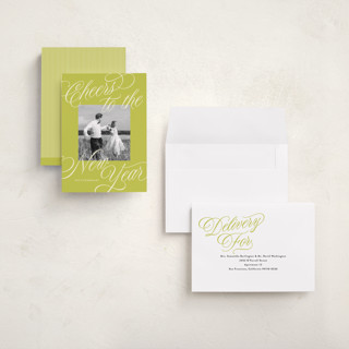 This is a lime holiday photo cards with standard by Jackie Crawford called all scripts printing on recycled smooth signature in grand