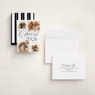 This is a snow holiday photo cards with standard by Owl and Toad called four cheers printing on signature in grand