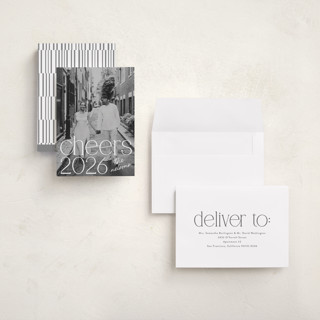 This is a vanilla holiday photo cards with standard by Charter Oaks Creative called dignified cheers printing on recycled smooth signature in grand