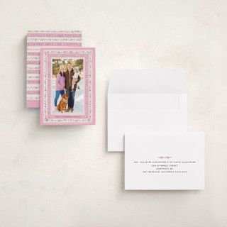 This is a rose holiday photo cards with standard by Gwen Bedat called modern tapestry printing on recycled smooth signature in grand