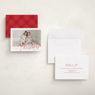 This is a berry holiday photo cards with standard by Kelly Schmidt called corner slant printing on signature in grand