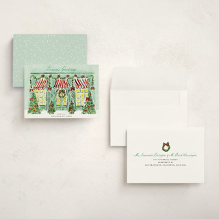 This is a frosted mint holiday photo cards with standard by Cass Loh called the jolly storefront printing on signature in grand