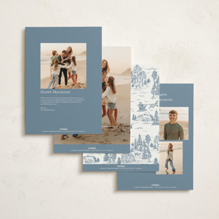 This is a periwinkle holiday photo cards with standard by Jennifer Lew called christmas toile printing on signature in grand