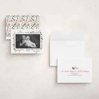 This is a candy cane holiday photo cards with standard by Susan Moyal called always merry printing on recycled smooth signature in grand