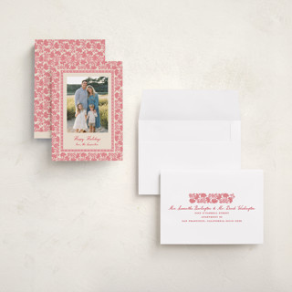 This is a santa suit holiday photo cards with standard by Creo Study called floral block print printing on recycled smooth signature in grand