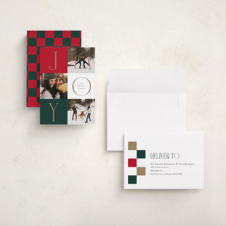 This is a classic holiday photo cards with standard by Nicoletta Savod called joyful trio printing on recycled smooth signature in grand