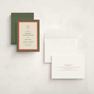 This is a forest holiday photo cards with standard by Ellen Schlegelmilch called gingham layers printing on signature in grand