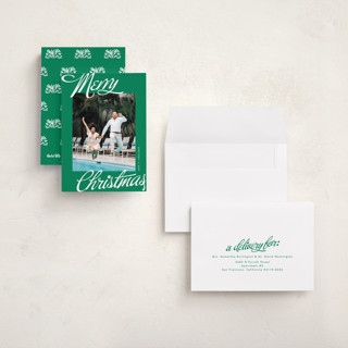 This is a seagreen holiday photo cards with standard by Phrosné Barwood called so retro printing on recycled smooth signature in grand