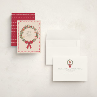 This is a berry holiday photo cards with standard by Teju Reval called nutcracker wreath printing on signature in grand