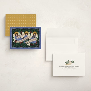 This is a cobalt holiday photo cards with standard by Grae called angels sing printing on signature in grand