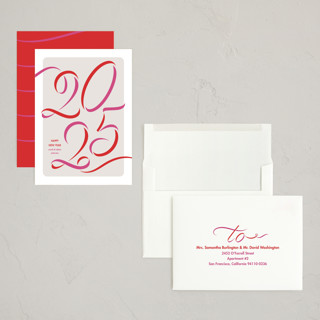 This is a flamingo holiday photo cards with standard by Lea Delaveris called ribbon year printing on signature in grand