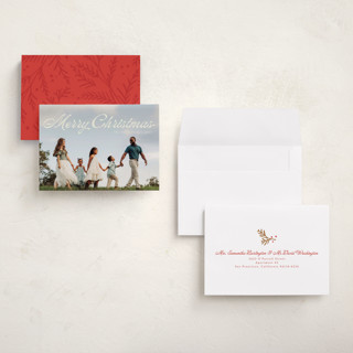 This is a snowy holiday photo cards with standard by Ellis called calligraphic printing on recycled smooth signature in grand