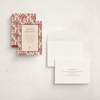 This is a cranberry holiday photo cards with standard by Jenna Holcomb called holiday toile printing on signature in grand