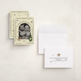 This is a champagne holiday photo cards with standard by Helena Vitto called drunk in love printing on recycled smooth signature in grand
