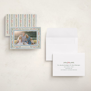 This is a porcelain holiday photo cards with standard by Chris Griffith called holiday gingham printing on recycled smooth signature in grand