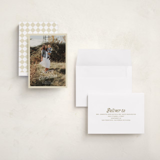 This is a vanilla cream holiday photo cards with standard by Cass Loh called cover printing on signature in grand