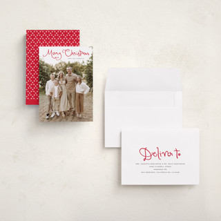 This is a cardinal holiday photo cards with standard by Sara Hicks Malone called christmas script printing on recycled smooth signature in grand