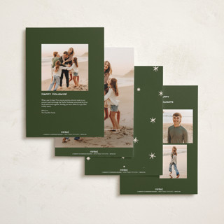 This is a pine holiday photo cards with standard by Annie Clark called off the grid printing on recycled smooth signature in grand