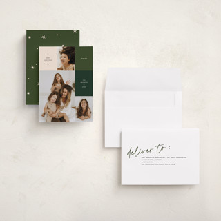 This is a pine holiday photo cards with standard by Annie Clark called off the grid printing on recycled smooth signature in grand
