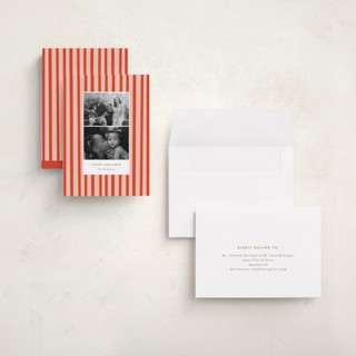 This is a candy cane holiday photo cards with standard by Bethan called striped snaps printing on signature in grand