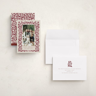 This is a mulled wine holiday photo cards with standard by Katharine Watson called block print blossom printing on recycled smooth signature in grand