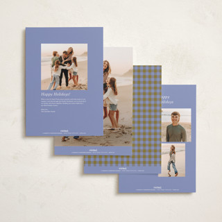 This is a blueberry holiday photo cards with standard by Beth Vassalo called cozy gingham printing on signature in grand