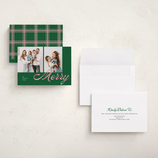 This is a evergreen holiday photo cards with standard by Catherine Culvenor called sporty merry printing on recycled smooth signature in grand