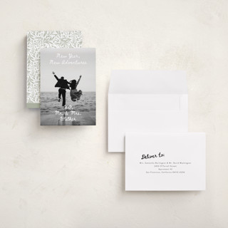 This is a winter holiday photo cards with standard by Alethea and Ruth called new adventure xo's printing on recycled smooth signature in grand