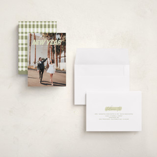 This is a pistachio holiday photo cards with standard by Kate Ahn called bold and festive printing on recycled smooth signature in grand