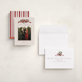 This is a cinnamon holiday photo cards with standard by Everett Paper Goods called greenery swag printing on recycled smooth signature in grand