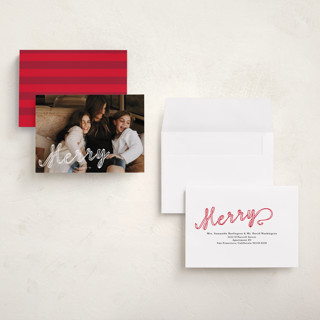 This is a snow holiday photo cards with standard by Lori Wemple called a merry ribbon printing on recycled smooth signature in grand