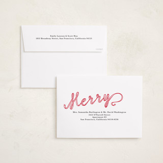 This is a snow holiday photo cards with standard by Lori Wemple called a merry ribbon printing on recycled smooth signature in grand