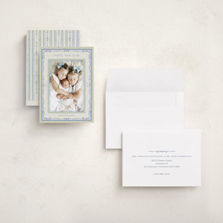 This is a blue jay holiday photo cards with standard by Lucrecia Caporale called delicate botanical frame printing on recycled smooth signature in grand