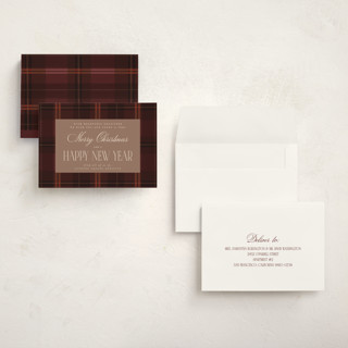 This is a berry holiday photo cards with standard by Maja Cunningham called timeless plaid printing on signature in grand