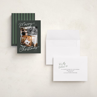 This is a evergreen holiday photo cards with standard by Pixel and Hank called scripted trio printing on recycled smooth signature in grand