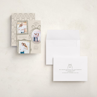 This is a olive holiday photo cards with standard by Meagan Christensen called victorian printing on recycled smooth signature in grand