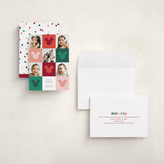 This is a cranberry holiday photo cards with standard by Ellen Schlegelmilch called vibrant disney mickey printing on recycled smooth signature in grand