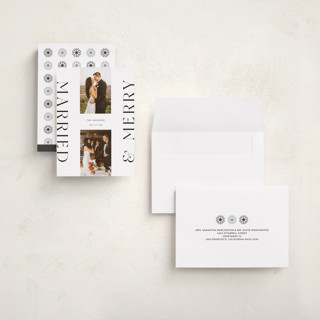 This is a snowflake holiday photo cards with standard by Laura Bercovich called merrily married printing on recycled smooth signature in grand