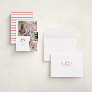 This is a peppermint holiday photo cards with standard by Jessica Williams called simply joy printing on recycled smooth signature in grand