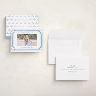 This is a blue jay holiday photo cards with standard by Melanie Kosuge called fine frame printing on recycled smooth signature in grand