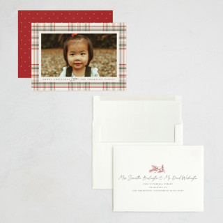 This is a almond holiday photo cards with standard by Wildfield Paper Co called tartan printing on recycled smooth signature in grand
