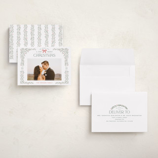 This is a sage holiday photo cards with standard by Hooray Creative called christmas garland printing on recycled smooth signature in grand
