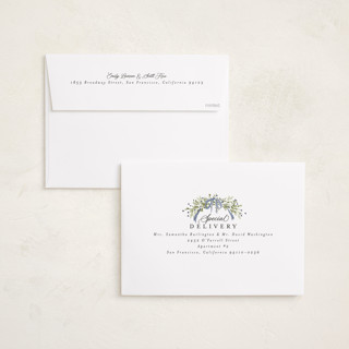 This is a blue spruce holiday photo cards with standard by Everett Paper Goods called boughs of pine printing on recycled smooth signature in grand